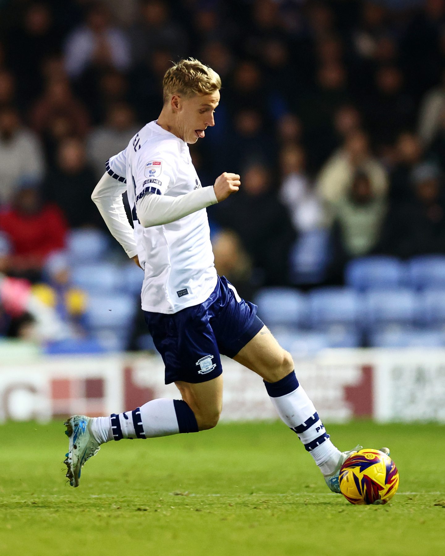 Aberdeen loan winger Jeppe Okkels in action for parent club Preston North End against Portsmouth. Image: Shutterstock 