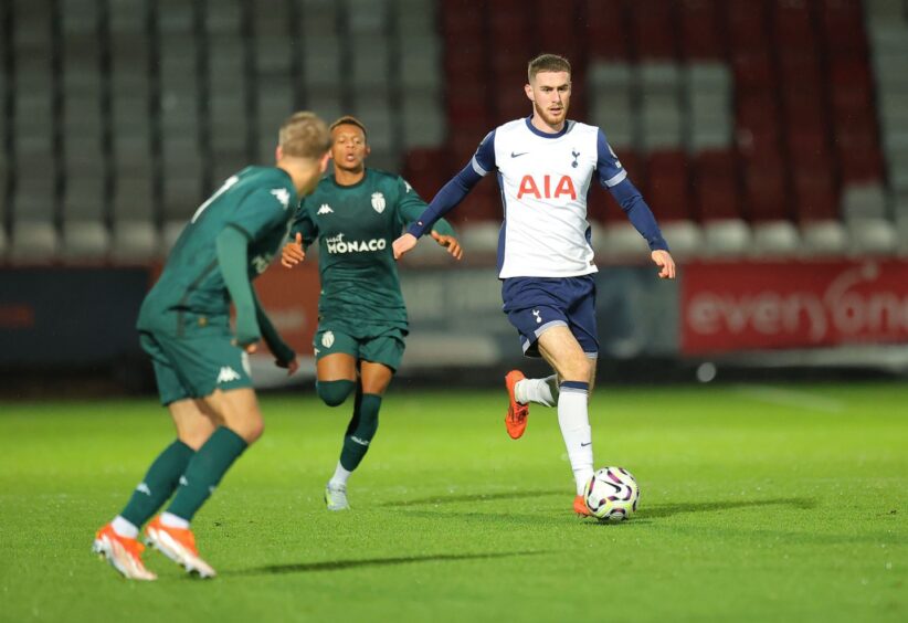 Alfie Dorrington on the ball while playing for Tottenham Hotspur's under-21s against AS Monaco.