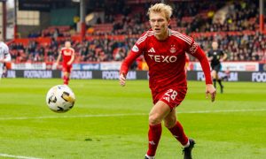 Alexander Jensen of Aberdeen in Scottish Cup action against Dunfermline Athletic. Image: Shutterstock.