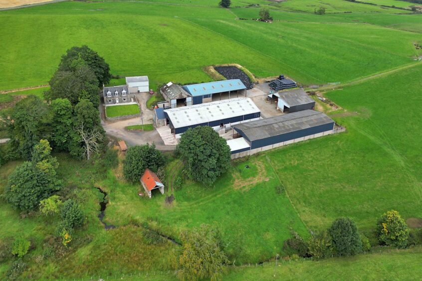 Aerial view of Kingoodie Farm, Whiterashes. 