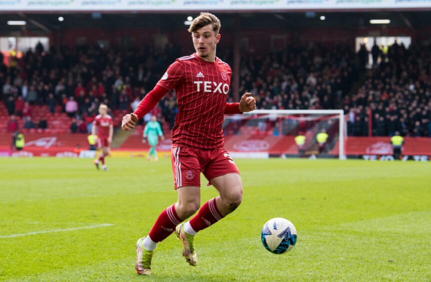 Aberdeen's Alfie Bavidge during a Premiership match against Kilmarnock at Pittodrie in April 2023. Image: SNS