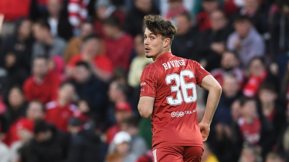 Aberdeen's Alfie Bavidge in action against St Mirren in an SPFL Premiership match at Pittodrie Stadium, Aberdeen, on May 24, 2023.
