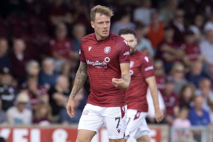 Arbroath player and co-manager David Gold in action during an SPFL Trust Trophy match between Arbroath and Inverness Caledonian Thistle at Gayfield Park, Arbroath, on September 9, 2023. 