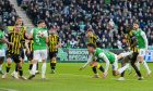 Hibernian's Nectarios Triantis scores to make it 1-0 against Aberdeen at Easter Road. Image: SNS