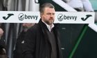 Aberdeen manager Jimmy Thelin looks dejected in the dugout during the 2-0 loss to Hibs at Easter Road, Edinburgh.