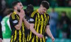 Aberdeen's Graeme Shinnie (left) and Kevin Nisbet look dejected at full time. Image: SNS.