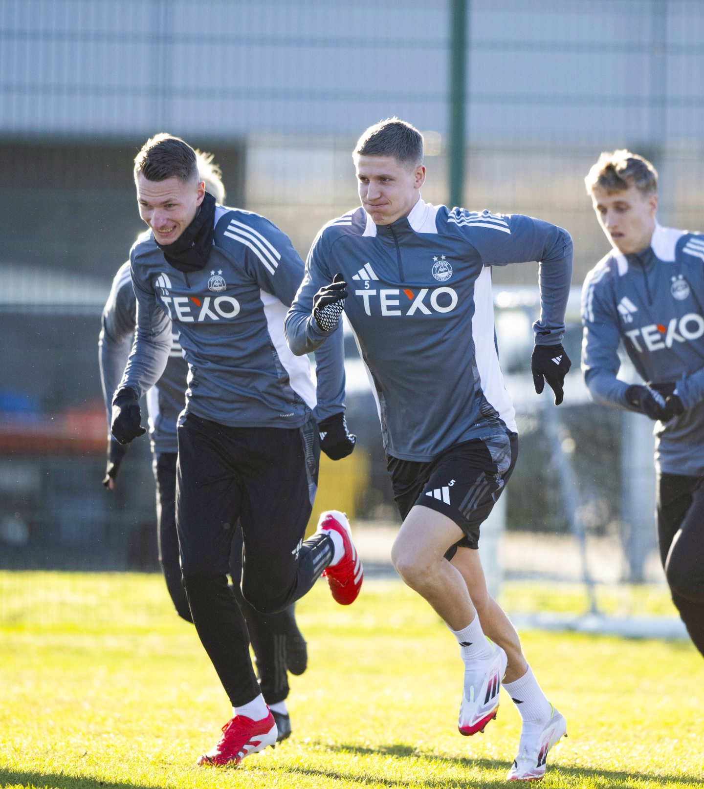 Ante Palaversa (L) and new signing Mats Knoester during an Aberdeen training session at Cormack Park. 