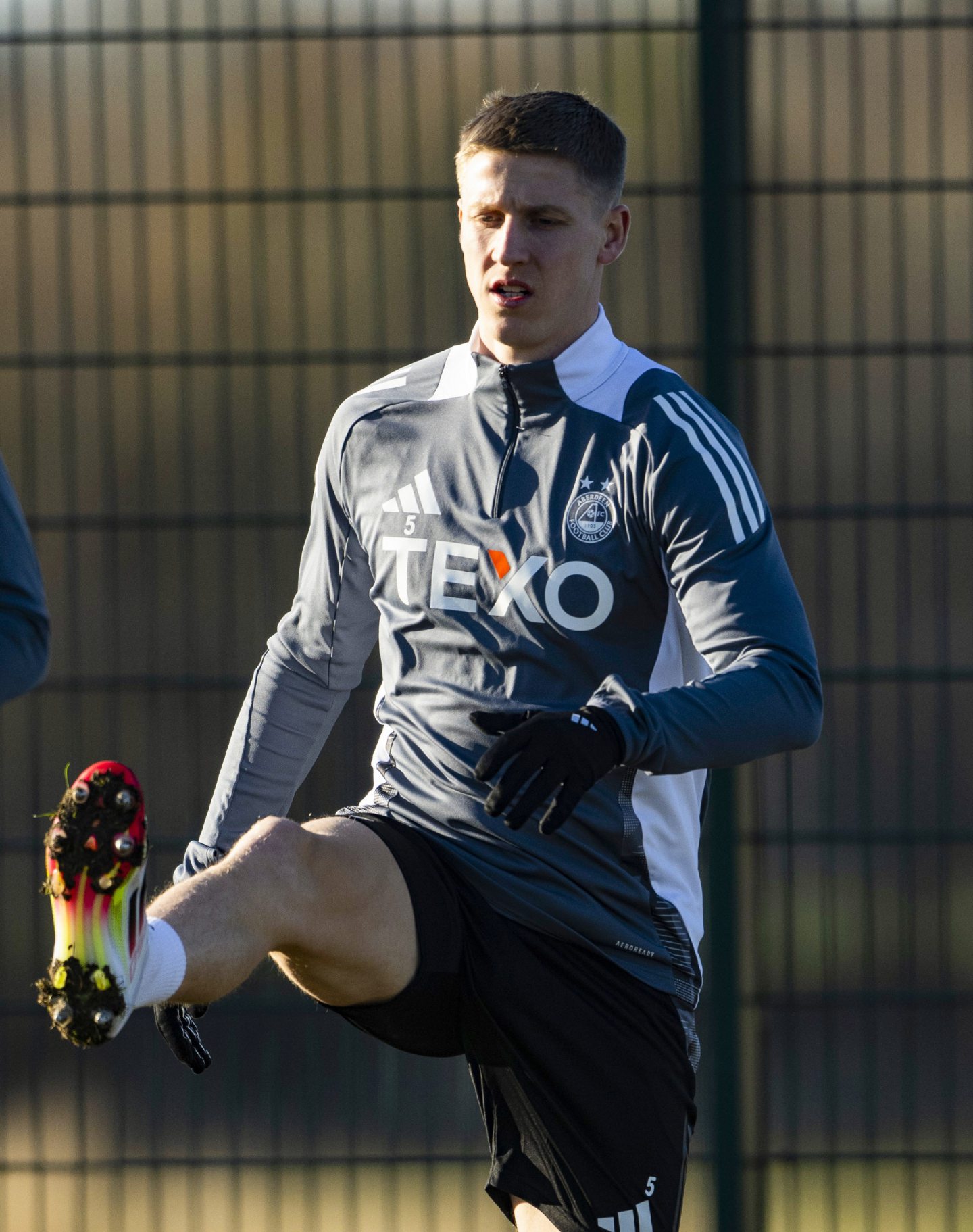 New signing Mats Knoester during an Aberdeen training session at Cormack Park.