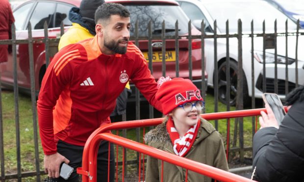 Oday Dabbagh withfans before the Scottish Cup match between Aberdeen and Dunfermline Athletic at Pittodrie. Image: SNS.