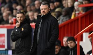 Dons boss Jimmy Thelin on the touchline during the Dunfermline Scottish Cup tie. Image: SNS.