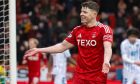 Aberdeen's Kevin Nisbet celebrates scoring to make it 3-0 against Dunfermline. Image: SNS.