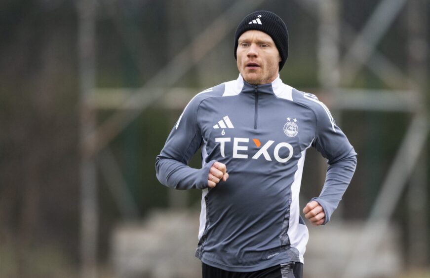 Sivert Heltne Nilsen during an Aberdeen training session at Cormack Park. Image: SNS