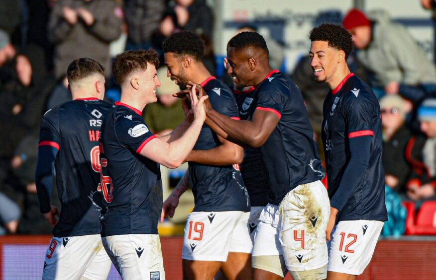 Akil Wright celebrates putting Ross County ahead against Dundee. 