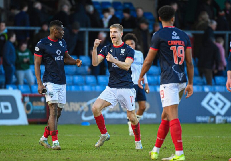 Kieran Phillips celebrates netting against Dundee.