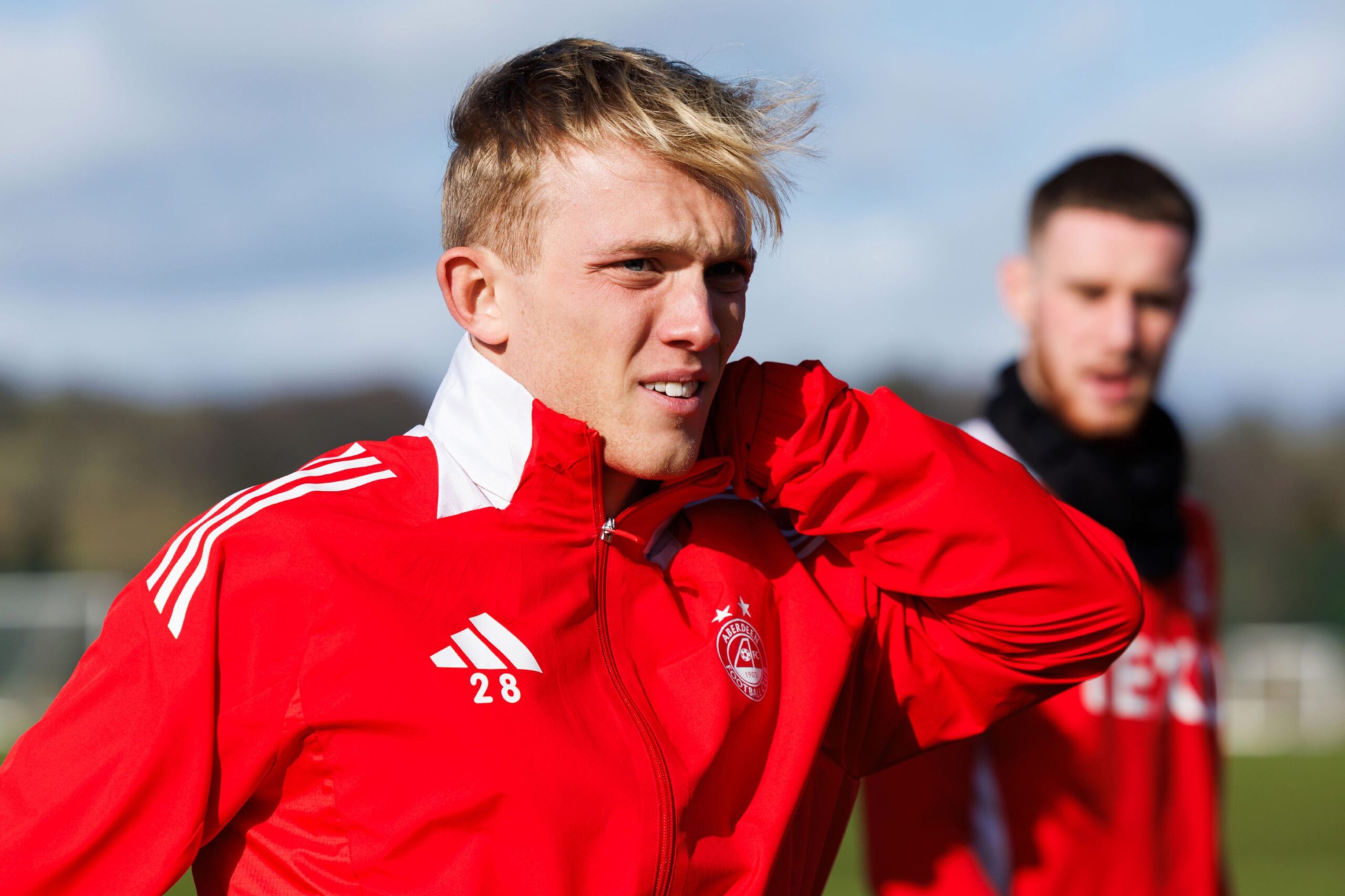 Aberdeen full-back Alexander Jensen during a training session at Cormack Park ahead of the Premiership clash at Celtic. Image: SNS