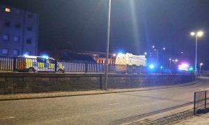 Police and ambulance at Skene Square in the dark