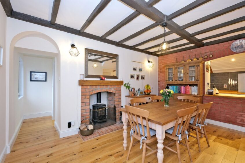 The wooden beams in the dining room at Rose Cottage.