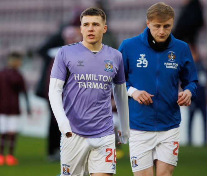 Ben Brannan warming up for Kilmarnock ahead of their Premiership match against Hearts.