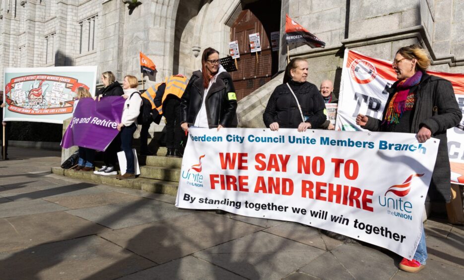 We say no to fire and rehire banner