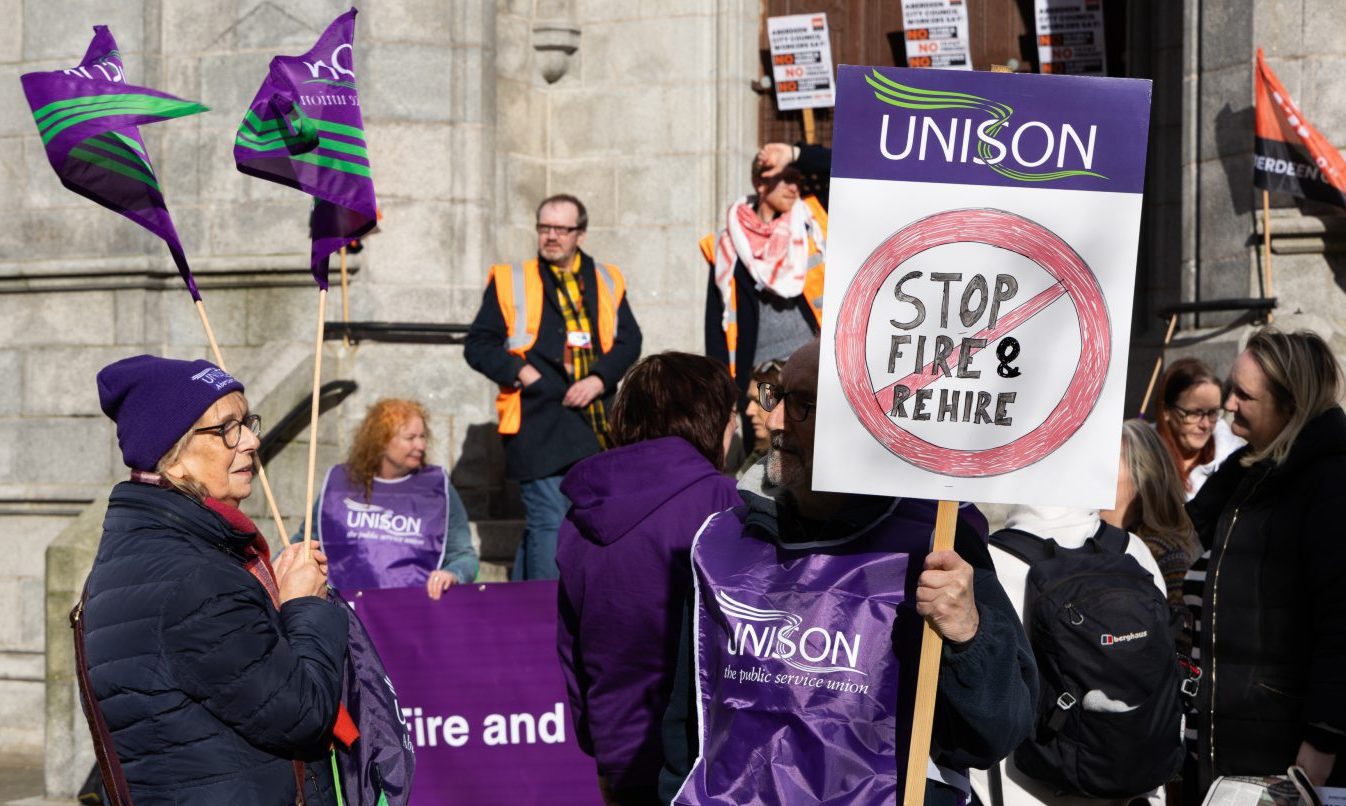 Protestors outside Marischal College