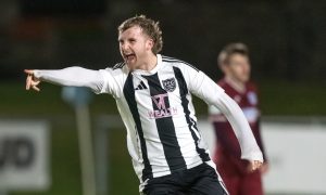 Aidan Sopel celebrates scoring Fraserburgh's first goal against Keith. Pictures by Jasperimage.