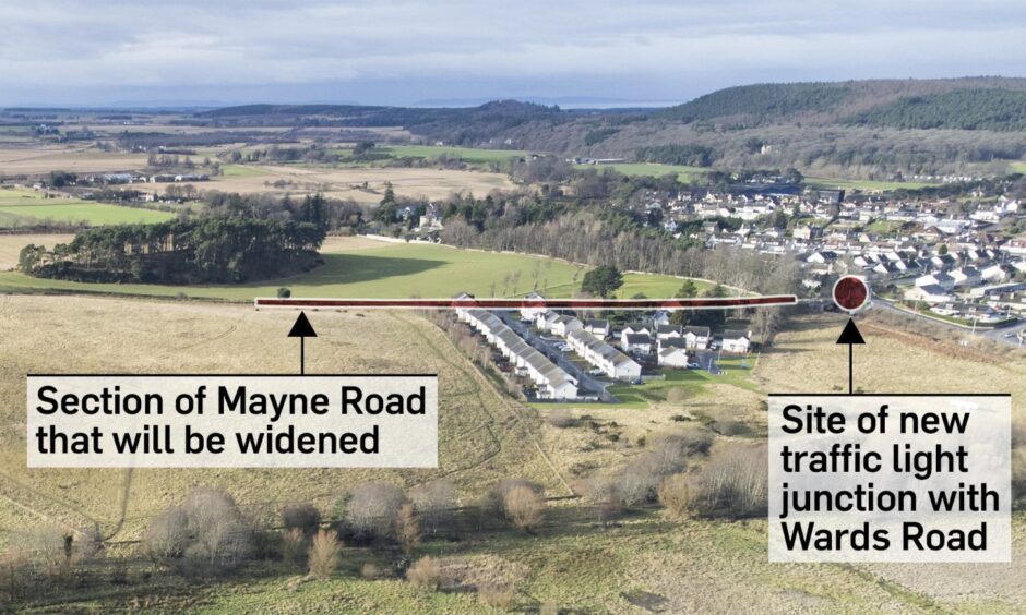 Drone image with traffic improvements highlighted. 