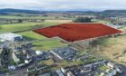 Drone image of Bilbohall site with site highlighted.