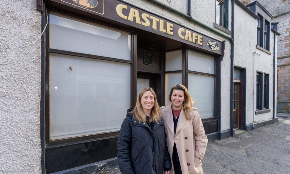 Angie and Lindsay Boyd Shearer photographed outside the former Castle Cafe, Huntly.