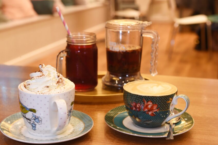 A selection of hot drinks inside Aberdeen cafe Cup.