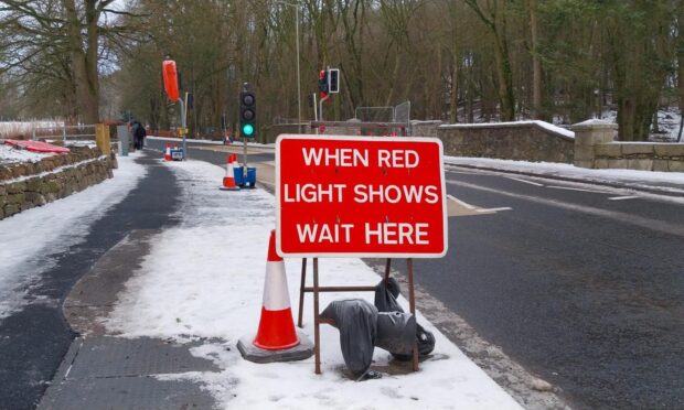 The temporary traffic lights on Ellon's Golf Road. Image: Kirstie Topp/DC Thomson