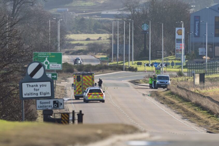 The scene of the road traffic collision in Elgin. 