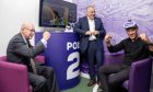 Former Rangers striker Mark Hateley, centre who is an Alzheimer Scotland ambassador, tested out the VR headset. He's pictured here with Robert Craig, chair of the Scottish Football Museum, left, and and Henry Simmons, Alzheimer Scotland?s chief executive. Picture shows; Former Rangers striker Mark Hateley, centre who is an Alzheimer Scotland ambassador, tested out the VR headset. He's pictured here with Robert Craig, chair of the Scottish Football Museum, left, and and Henry Simmons, Alzheimer Scotland?s chief executive.. Scottish Football Museum, Glasgow.