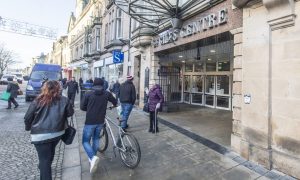 Shoppers at St Giles Centre entrance.