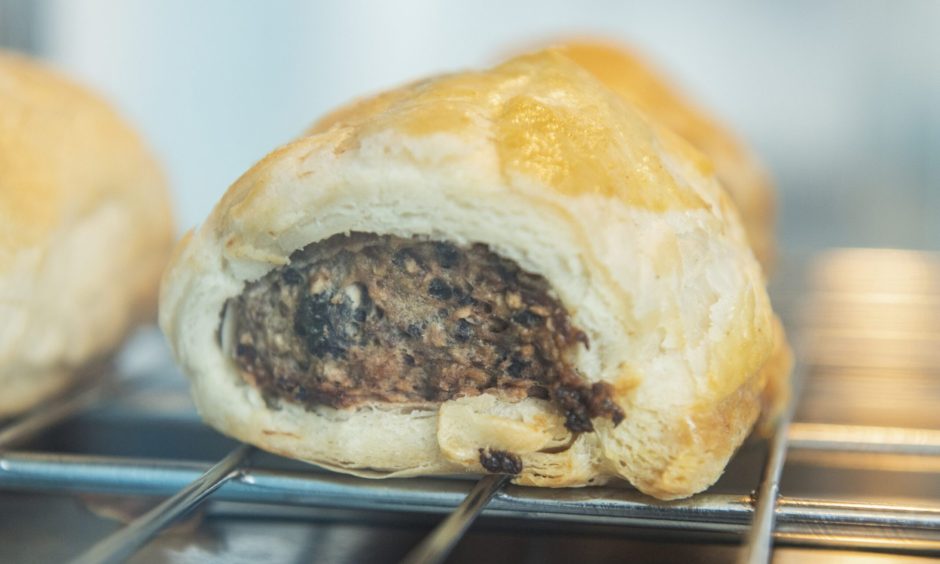 Close-up of sausage roll. 