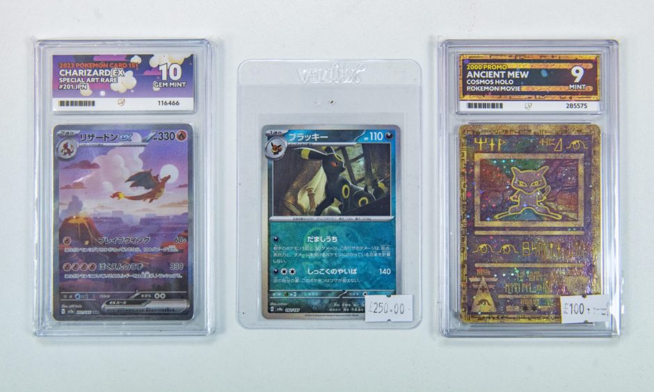 Close-up of Pokemon trading cards. 