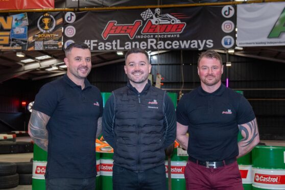 Owners of Fast Lane Indoor Raceways in Bridge of Don. From L-R: Allan Smith, Reis Robertson, Bruce Porter. Image: Kenny Elrick/DC Thomson