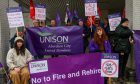 Trade unions protested outside Aberdeen City Council, calling for the threat of fire and rehire to be ruled out by city chiefs. Image: Kenny Elrick/DC Thomson