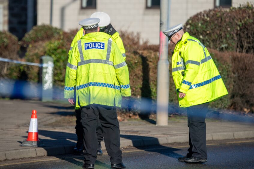 Officers at scene of collision near Mounthooly Way in Aberdeen