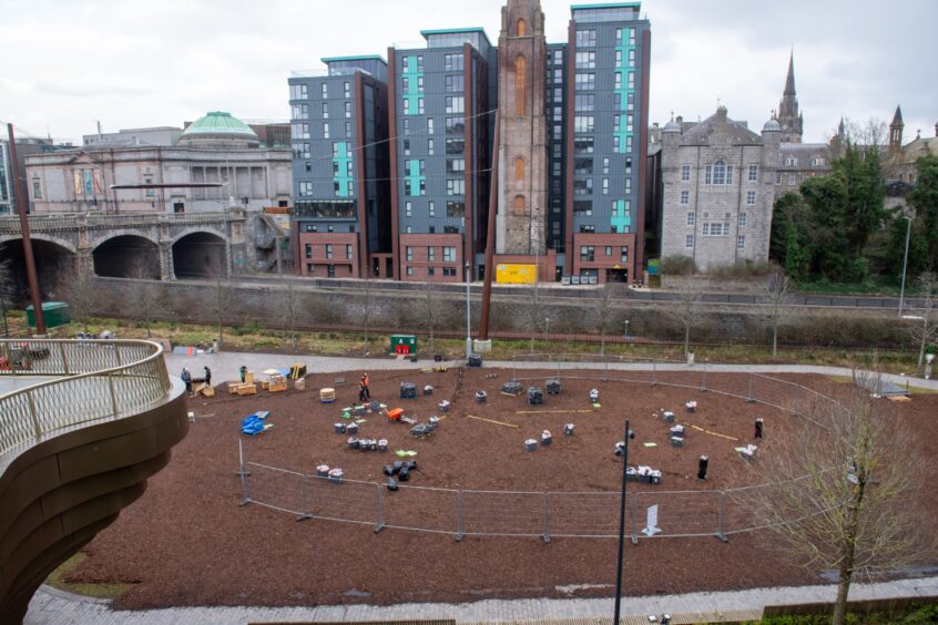 Union Terrace Gardens with no grass after Spectra