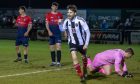 Jamie Beagrie celebrates scoring Fraserburgh's first goal in their Morrison Motors (Turriff) Aberdeenshire Shield tie against Turriff United. Pictures by Kami Thomson/DCT Thomson.