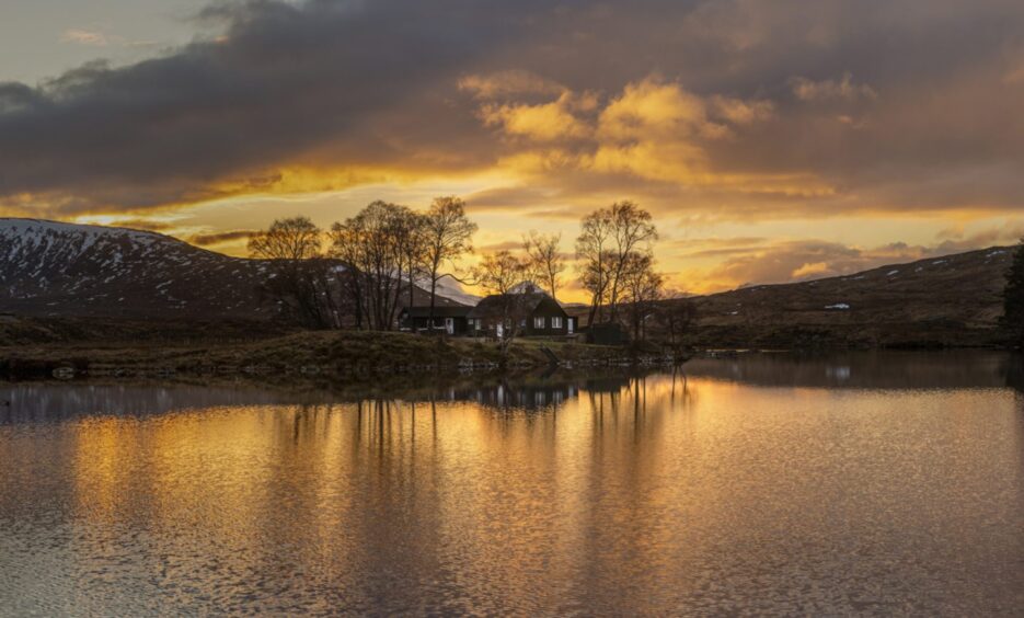 Loch Ossian with youth hostel in background 