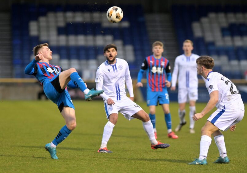 Inverness Caledonian Thistle midfielder Paul Allan hooks the ball forward against Queen of the South in the SPFL League One match at the Caledonian Stadium, Inverness, on Saturday, February 1, 2025. ICT were 1-0 winners. 