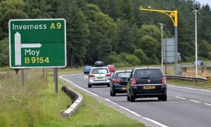 Cars travelling on A9 near Moy.