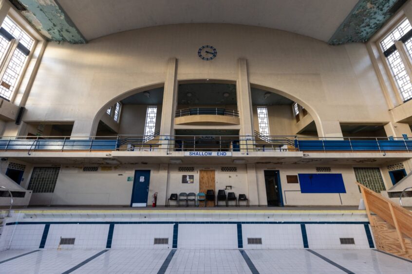 The balcony as seen from the pool at Bon Accord Baths