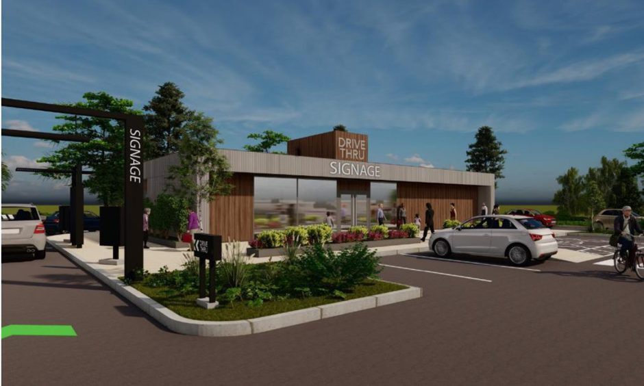 Artist impression of new Inverness drive-thru coffee shop.