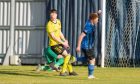 Caelan Mutch, right, celebrates after scoring for Strathspey Thistle against Nairn County. Photos by Jasperimage.