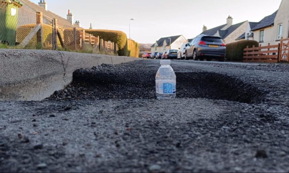 A pothole in Portree in the Isle of Skye