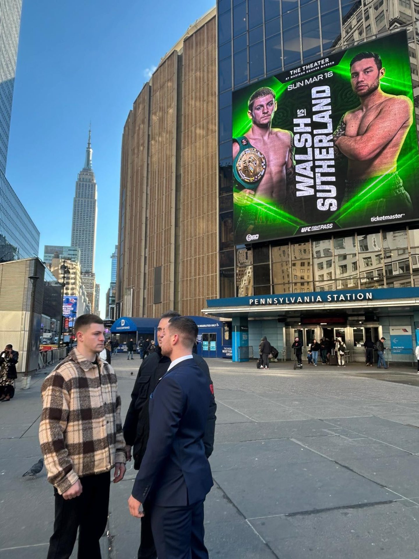 Defending WBC Continental Americas super-welterweight champion Callum Walsh (left) with Aberdeen boxer Dean Sutherland at Madison Square Garden, New York. Image supplied by Dean Sutherland