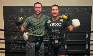 Former undisputed world champion Josh Taylor (left) sparring with Aberdeen boxer Dean Sutherland. Image supplied by Dean Sutherland