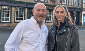 Dean Slater and Chelsea Abbott in front of Blackfriars.